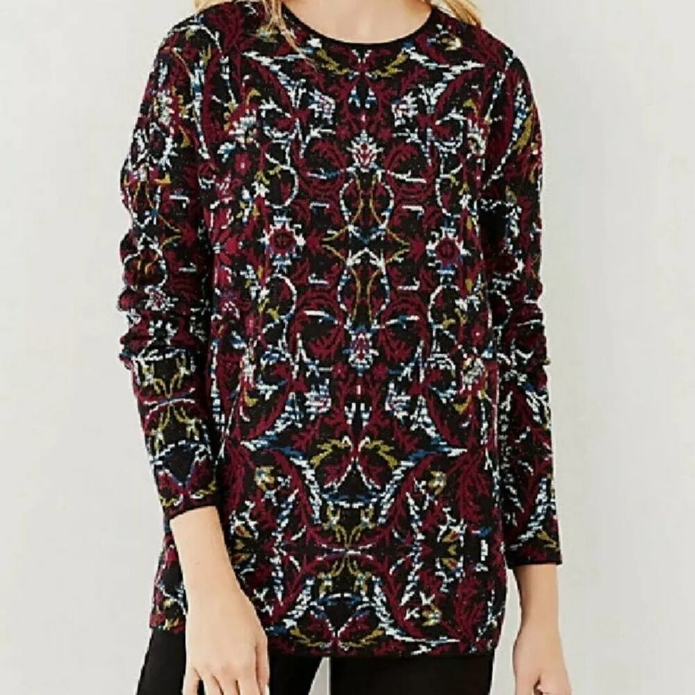 J.JILL  Knit Jacquard Tapestry Relaxed Fit Crew Neck Sweater Small